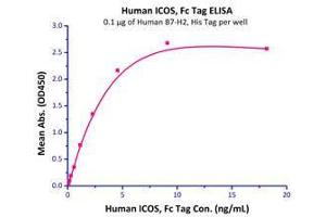 Immobilized Human B7-H2, His Tag (Cat# B72-H5221) at 1μg/mL (100 µl/well),can bind Human ICOS, Fc Tag (Cat# ICS-H5250) with a linear of 0.