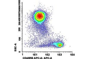 Flow cytometric analysis of human peripheral blood lymphocytes with CD45RB monoclonal antibody, clone MC5/2 (APC) . (CD45 Antikörper  (APC))