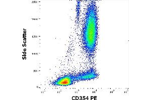 Flow cytometry surface staining pattern of human peripheral whole blood stained using anti-human CD354 (6B1) PE antibody (10 μL reagent / 100 μL of peripheral whole blood). (TREM1 Antikörper  (PE))