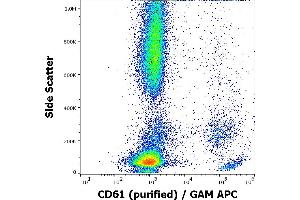 Flow cytometry surface staining pattern of human peripheral whole blood stained using anti-human CD61 (VIPL2) purified antibody (concentration in sample 3 μg/mL, GAM APC).