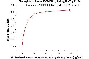 Immobilized Biotinylated Human EMMPRIN, Avitag,His Tag (ABIN5526648,ABIN5526649) at 1 μg/mL (100 μL/well) on streptavidin  precoated (0.