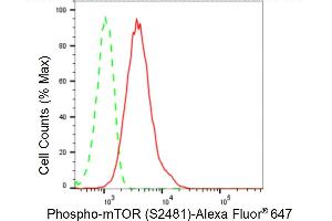 Flow cytometric analysis of Phospho-mTOR (S) expression in HepG2 cells using Phospho-mTOR (S) antibody (ABIN7799349), 1:2,000). (Rekombinanter MTOR Antikörper  (pSer2481))