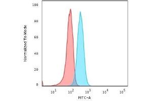 Flow Cytometric Analysis of Human Raji cells using BOB1 Mouse Monoclonal Antibody (BOB1/2421) followed by Goat anti-Mouse IgG-CF488 (Blue); Isotype Control (Red). (POU2AF1 Antikörper  (AA 148-255))