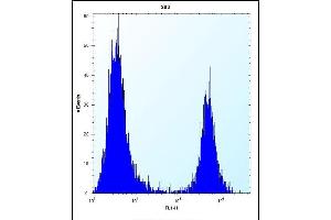 FKBP7 Antibody (C-term) (ABIN656813 and ABIN2846027) flow cytometric analysis of 293 cells (right histogram) compared to a negative control cell (left histogram). (FKBP7 Antikörper  (C-Term))