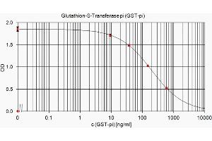 ELISA standard curve showing measurement of GST-pi in a competitive immunoassay using ABIN110088. (GSTP1 Antikörper)