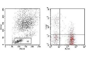 Flow Cytometry (FACS) image for anti-CD3,HLA-DR antibody (FITC,PE) (ABIN2144412) (CD3,HLA-DR Antikörper (FITC,PE))