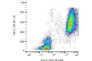 Flow cytometry analysis (intracellular staining) of human peripheral blood cells using anti-lactoferrin (LF5-1D2) purified, GAM-APC. (Lactoferrin Antikörper)