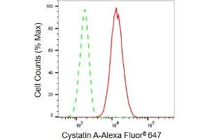 Flow cytometric analysis of Cystatin A expression in H9c2 cells using Cystatin A antibody (ABIN7798236), 1:2,000).