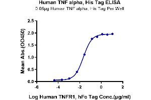 Immobilized Human TNF alpha, His Tag at 0. (TNF alpha Protein (AA 77-233) (His-Avi Tag))