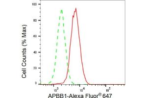 Flow cytometric analysis of APBB1 expression in HAP-1 cells using APBB1 antibody (ABIN7797594), 1:2,000).