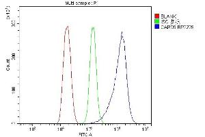 Flow Cytometry analysis of HEPA1-6 cells using anti-CARD9 antibody (ABIN7599386).