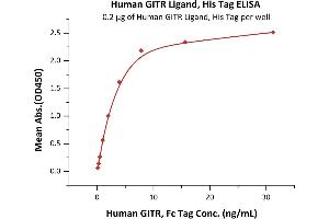 Immobilized Human GITR Ligand, His Tag (ABIN6810043,ABIN6938904) at 2 μg/mL (100 μL/well) can bind Human GITR, Fc Tag (ABIN5954929,ABIN6253604) with a linear range of 0.