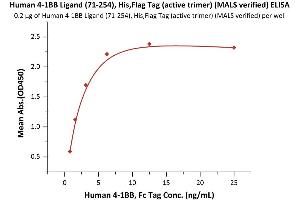 ELISA image for Tumor Necrosis Factor (Ligand) Superfamily, Member 9 (TNFSF9) (AA 71-254) (Active) protein (DYKDDDDK Tag,His tag) (ABIN6952261)