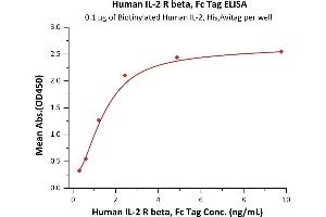 Immobilized Biotinylated Human IL-2, His,Avitag (ABIN6938917,ABIN6950990) at 1 μg/mL (100 μL/well) on streptavidin  precoated (0. (IL2 Receptor beta Protein (AA 27-239) (Fc Tag))