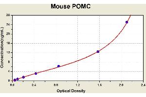 Diagramm of the ELISA kit to detect Mouse POMCwith the optical density on the x-axis and the concentration on the y-axis.