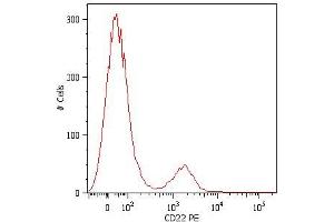 Surface staining of human peripheral blood cells with anti-CD22 (MEM-01) PE. (CD22 Antikörper  (Biotin))