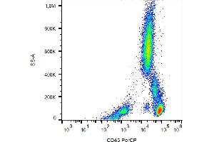 Flow cytometry analysis (surface staining) of human peripheral blood cells with anti-human CD45 (MEM-28) PerCP. (CD45 Antikörper  (PerCP))