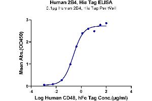 Immobilized Human 2B4, His Tag at 1 μg/mL (100 μL/Well) on the plate. (2B4 Protein (AA 22-221) (His tag))