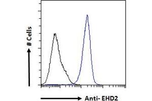 ABIN185287 Flow cytometric analysis of paraformaldehyde fixed A431 cells (blue line), permeabilized with 0. (EHD2 Antikörper  (C-Term))