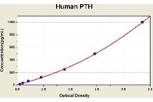 Diagramm of the ELISA kit to detect Human PTHwith the optical density on the x-axis and the concentration on the y-axis. (Intact Parathormone ELISA Kit)