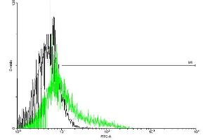 FACS analysis of negative control 293 cells (Black) and IL13RA2 expressing 293 cells (Green) using IL13RA2 purified MaxPab mouse polyclonal antibody. (IL13RA2 Antikörper  (AA 1-380))