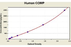 Diagramm of the ELISA kit to detect Human COMPwith the optical density on the x-axis and the concentration on the y-axis. (COMP ELISA Kit)