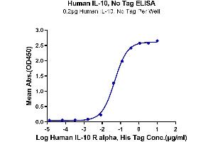 Immobilized Human IL-10, No Tag at 2 μg/mL (100 μL/well) on the plate. (IL-10 Protein (AA 19-178))