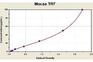 Diagramm of the ELISA kit to detect Mouse TRFwith the optical density on the x-axis and the concentration on the y-axis.
