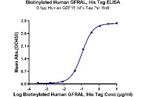 Immobilized Human GDF15, His Tag at 1 μg/mL (100 μL/well) on the plate. (GFRAL Protein (AA 19-351) (His-Avi Tag,Biotin))