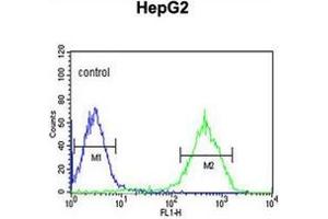 Flow cytometric analysis of HepG2 cells using NDUFA10 Antibody (Center) Cat.