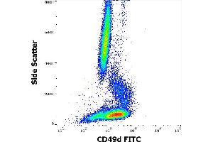 Flow cytometry surface staining pattern of human peripheral whole blood stained using anti-human CD49d (9F10) FITC antibody (4 μL reagent / 100 μL of peripheral whole blood). (ITGA4 Antikörper  (FITC))